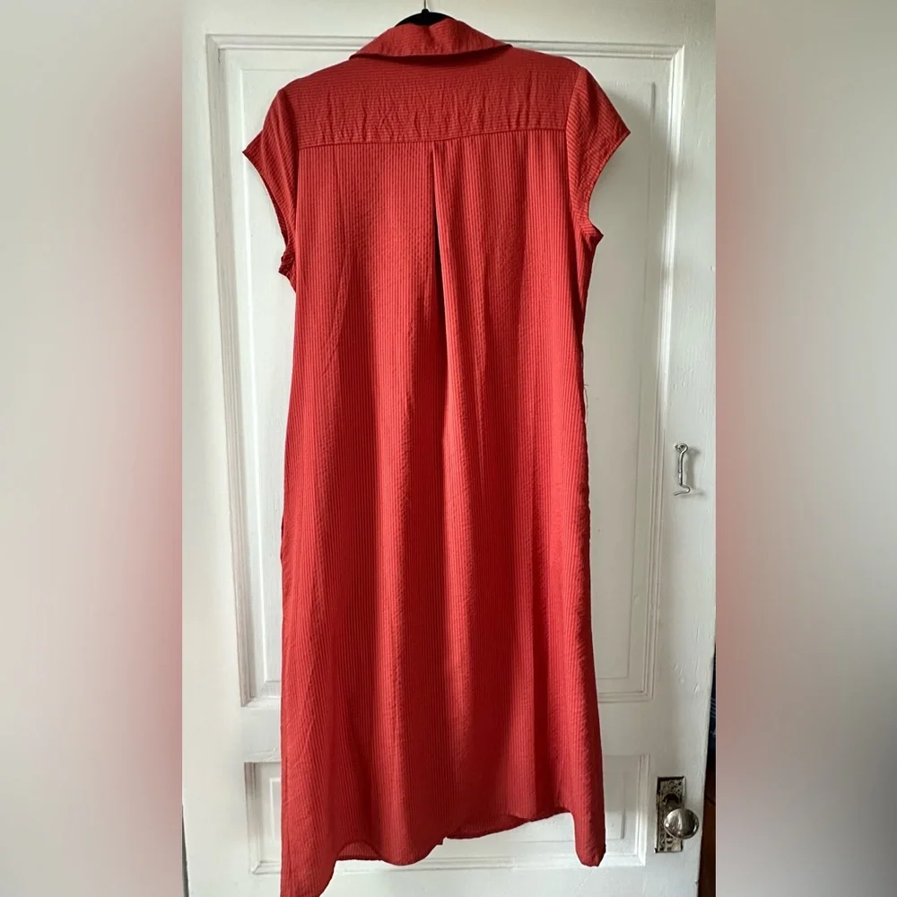 Halogen (Nordstrom) Orange Tie-waist Midi Shirt Dress NWOT - Picture 5 of 9